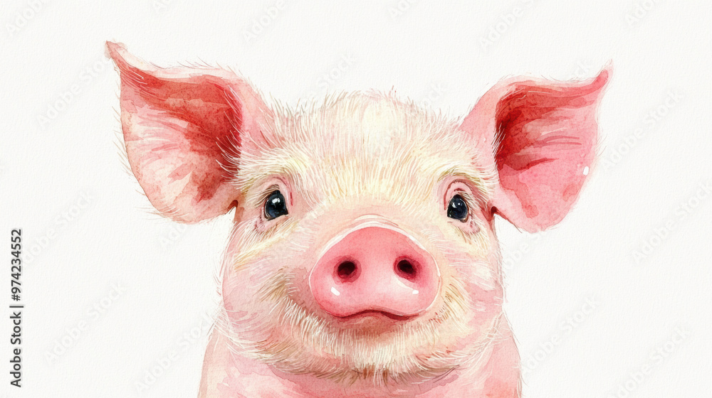 Sticker cute piglet watercolor.