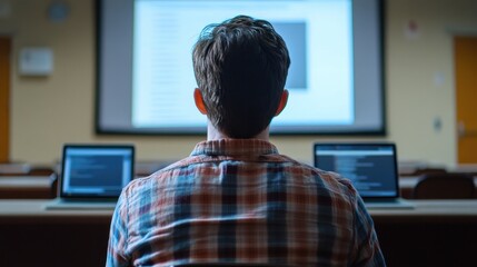 Student Studies at Computer Lab in Classroom
