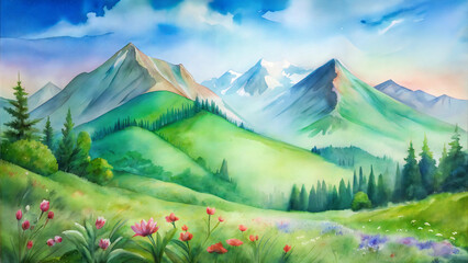 Fototapeta premium Tall Hills and Mountains in the Clouds