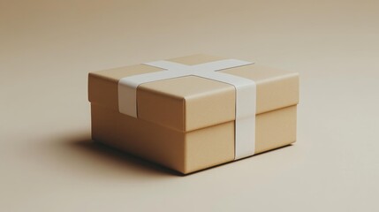 Obraz premium Gift Box Wrapped in Beige and White Ribbon Generative AI