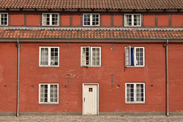 Beautiful red architecture in Kastellet area in Copenhagen.