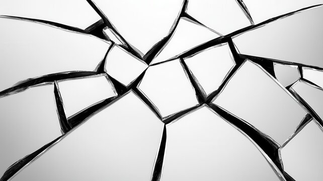 Cracked mirror surface where each shard reflects a different aspect of life, representing balance in diversity, Surreal, Photography, High contrast, Monochrome