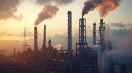 Factories producing oil and chemicals located in areas with many industries.