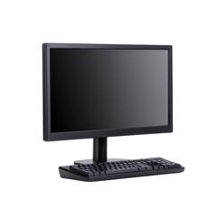 Fototapeta premium Modern black computer monitor with keyboard, perfect for home or office use, showcasing sleek design and premium quality.