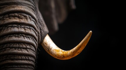 Fototapeta premium A tight focus on an elephant's tusks against a black backdrop