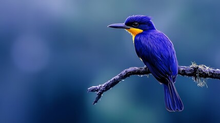 Fototapeta premium A bluebird sits on a branch against a blue sky