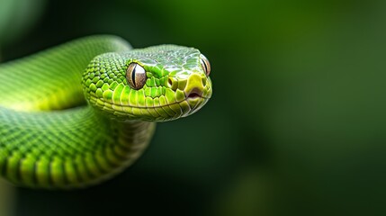 Fototapeta premium A close-up of a green snake's head