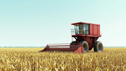 Obraz premium A South Asian forage harvester in a field of crops with copy space. No people