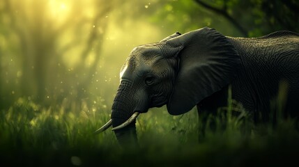  An elephant stands before a tree, its trunk inserted into the foliage