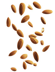 Obraz premium Almonds falling isolated on white background