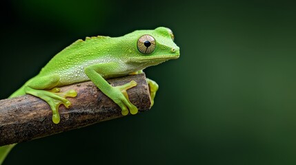 Obraz premium A close-up of a frog on a branch with a blurred background