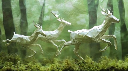 Obraz premium Origami Deer Running Through Forest