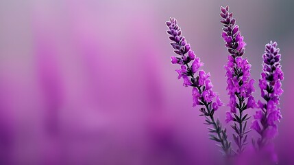 Obraz premium A tight shot of a purple bloom against a softly blurred backdrop, featuring a faintly blurred plant image in the foreground