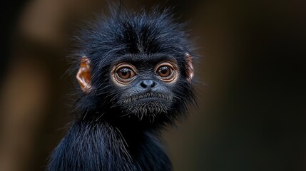 Fototapeta premium A tight shot of a monkey's intense face with a blurred background