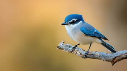 Obraz premium A blue-and-white bird perches on a tree branch against a softly blurred background