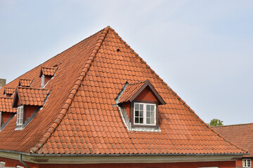 Beautiful red architecture in Kastellet area in Copenhagen.