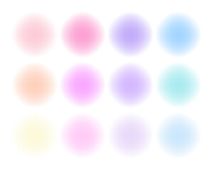 Multicolor hologram fluid circle gradients. Blur abstract backgrounds, pattern, texture. Holographic colors. Smear watercolour splash stain. Blurred color spheres. Glassmorphism circle set vector. Y2k