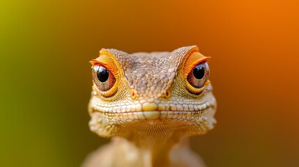 Fototapeta premium A tight shot of a lizard's face against a softly blurred backdrop of its head