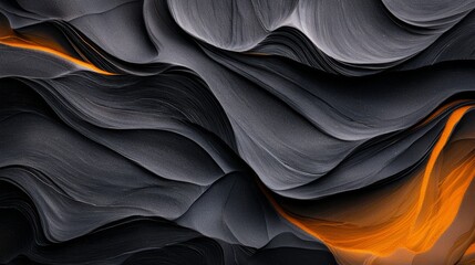 Obraz premium A close-up of a black and orange wallpaper showcases undulating wave designs