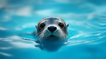 Fototapeta premium A close-up of a seal's head emerging from a body of water