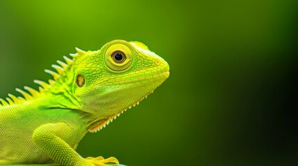 Obraz premium A tight shot of a green iguana perched on a branch against a softly blurred background