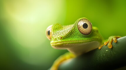 Obraz premium A close-up of a frog on a branch with a blurred background
