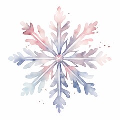Delicate watercolor snowflake design with soft hues of blue and pink for winter decor