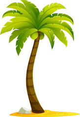 Cartoon palm tree, tropical island plant