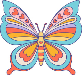 Groovy hippie butterfly, retro magic insect