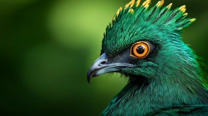 Fototapeta premium A tight shot of a green-yellow bird against a black backdrop, or A birds-eye view of a green-yellow avian species over a green-yellow canvas