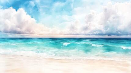 Obraz premium Watercolor landscape of a white sandy beach
