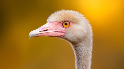 Fototapeta premium A tight shot of a bird's vividly colored head against an orange and yellow backdrop The scene gradually softens into a blur behind