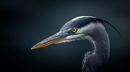Fototapeta premium A tight shot of a bird with a lengthy neck and a yellow beady eye