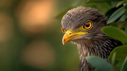 Fototapeta premium A tight shot of a bird perched on a tree branch against a softly blurred backdrop