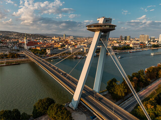 Aerial photography of Bratislava, UFO bridge, Slovakia