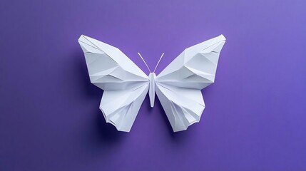 White Paper Origami Butterfly on Purple Background