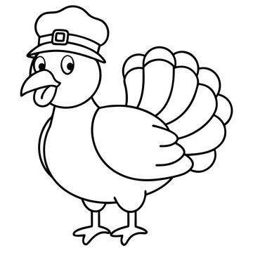recommend clip art: turkey wearing cap line art vector illustration