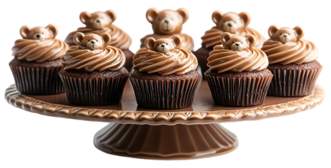 a chocolate cupcakes with teddy bears on top. 