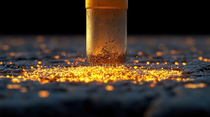 A construction worker is using tools to drill into a house structure for repairs.