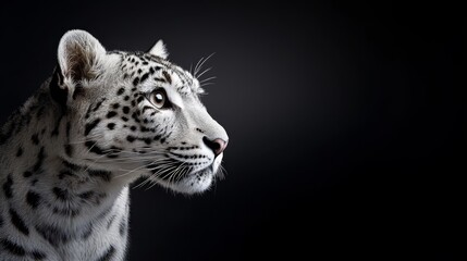 Obraz premium A black-and-white image of a snow leopard's face against a white snowy background
