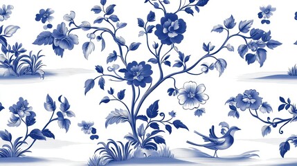 Fototapeta premium Blue and White Floral Pattern