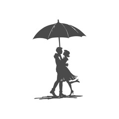 Editable vector illustration of a realistically beautiful couple in black silhouette isolated on a white background