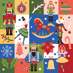 Hand drawn Christmas pattern with Nutcrackers . For kids apparel, home design, wrapping paper. 