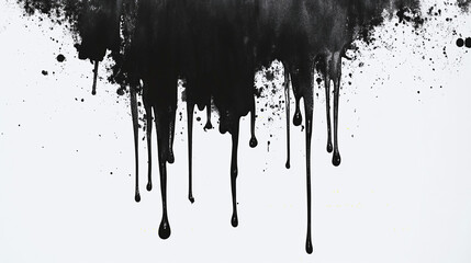 black ink drops fluid effect on wet white canvas background,  overlay alpha layer graphic design footage brushes filter dripping spot ink fluid drops