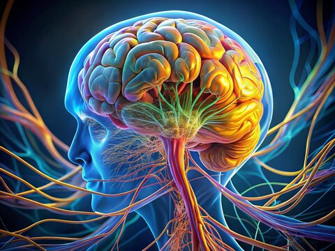 Vibrant 3D illustration of the fornix brain anatomy, showcasing the curved bundle of nerve fibers connecting the