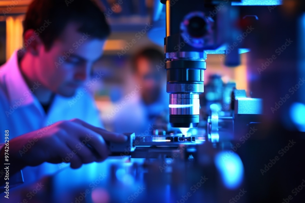 Leinwandbilder Scientists are conducting an experiment using advanced equipment in a lab, signifying cutting-edge scientific research and the pursuit of knowledge in a technologically advanced environment.