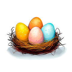 Obraz premium Easter eggs in the nest on white background.