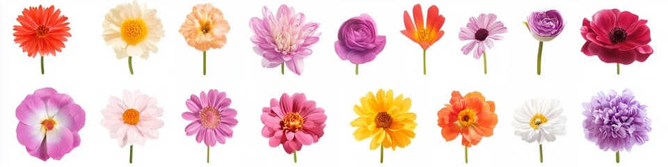 Set of different beautiful flowers on white background. Banner design