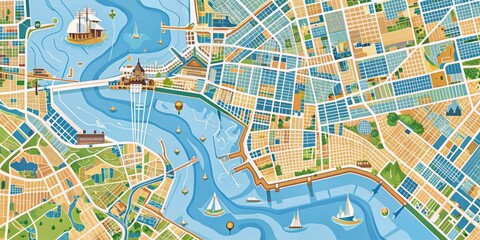 Obraz premium Vibrant and detailed map of Baltimore, Maryland, showcasing streets, neighborhoods, and waterways, including the Inner