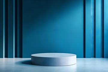  3D rendering blue wall with minimal podium scene Background - Powered by Adobe